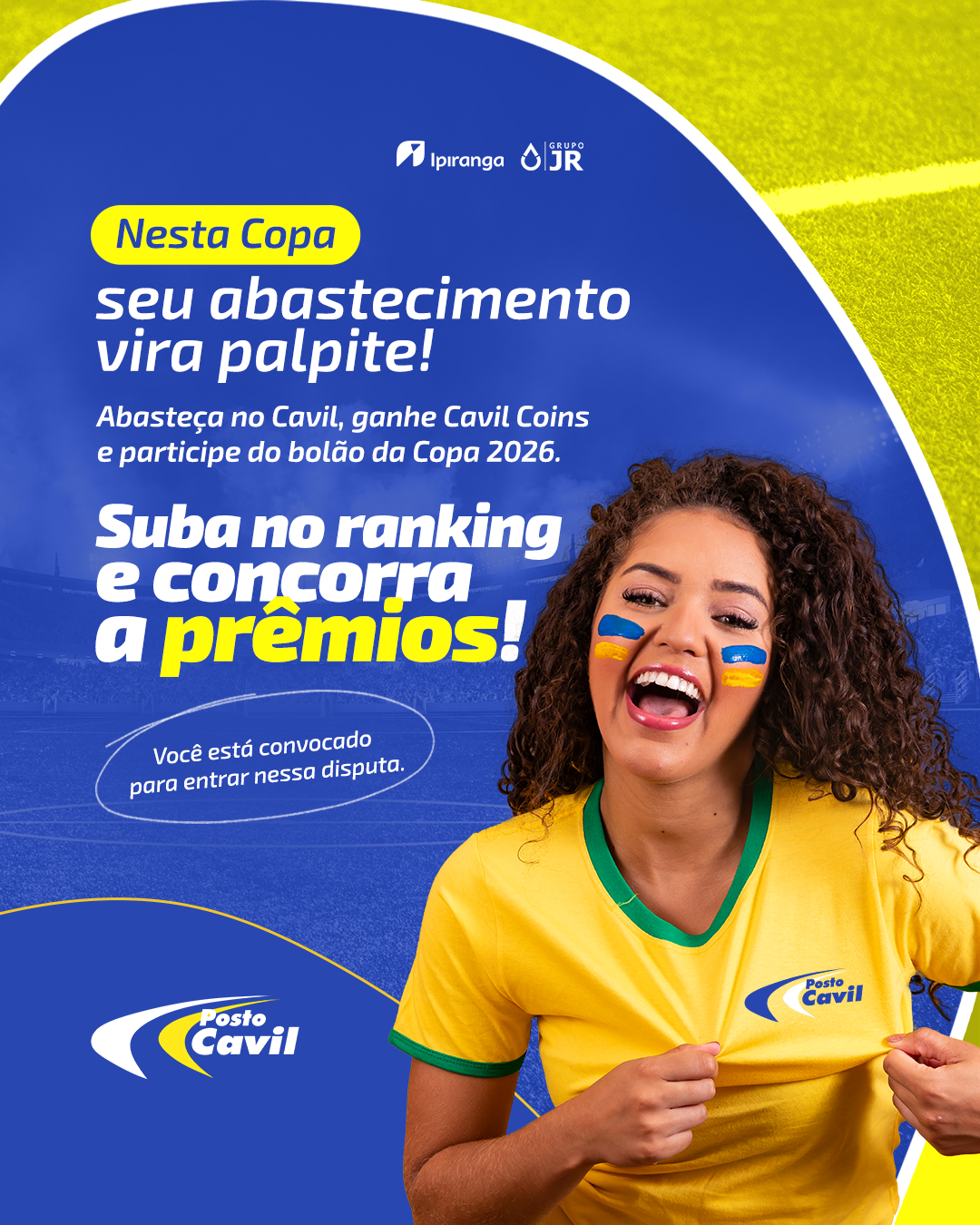 Arte da campanha Bolão Posto Cavil: seu abastecimento vira palpite